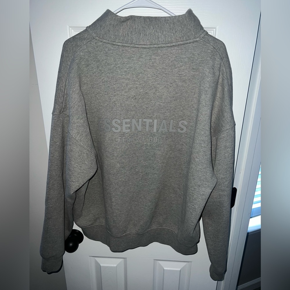 Fear Of God Essentials Heather Oatmeal Mock Neck Half Zip Sweatshirt
